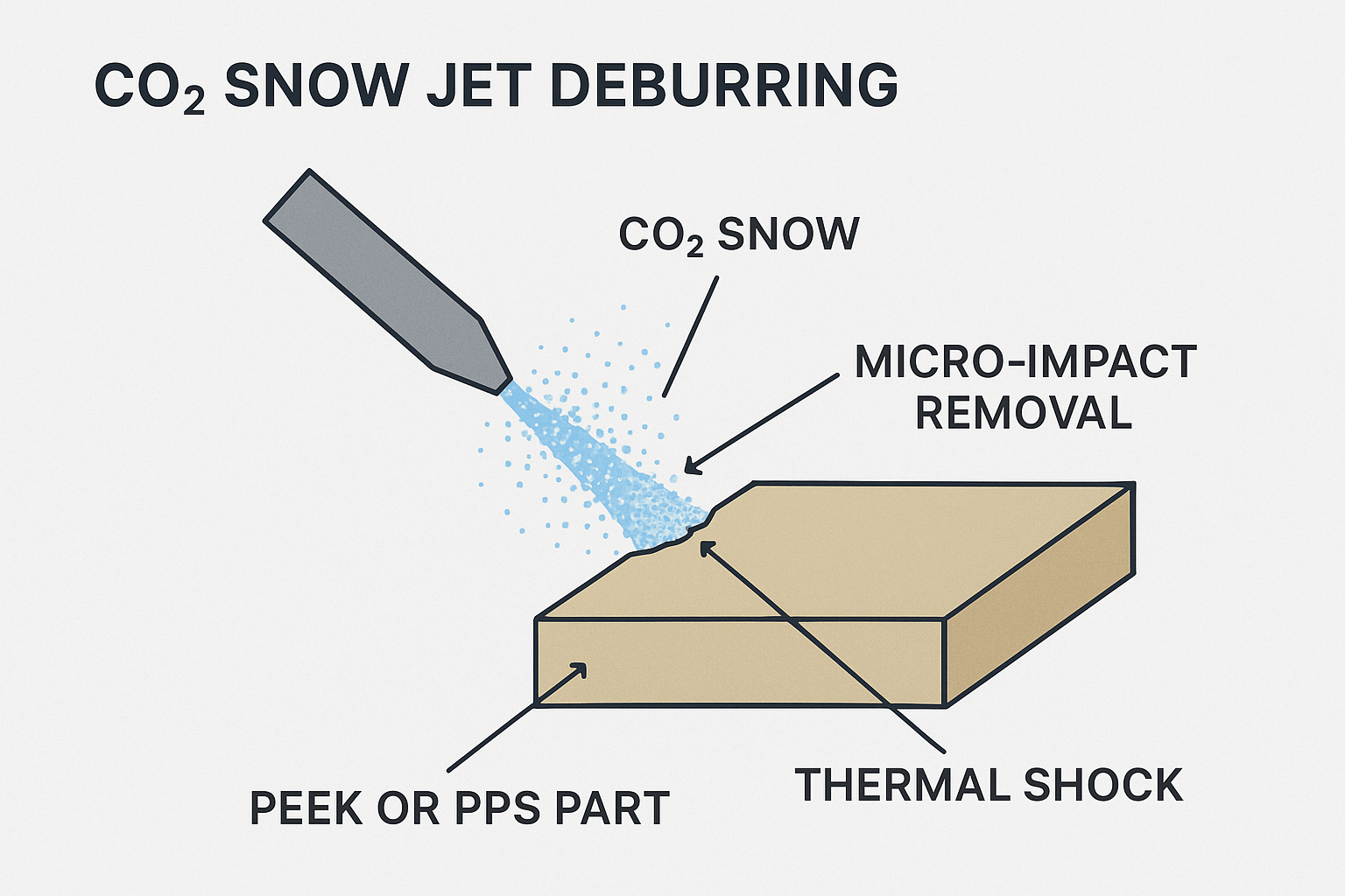 Diagram of the Working Principle of Snow Jet Deburring